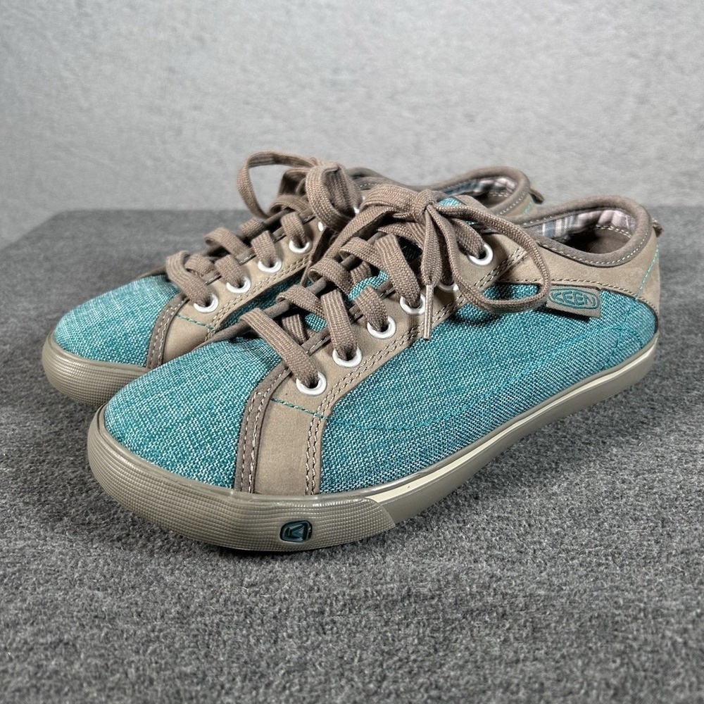 KEEN Men's Canvas Low Top Lace-Up Sneakers Blue/Beige US 7.5